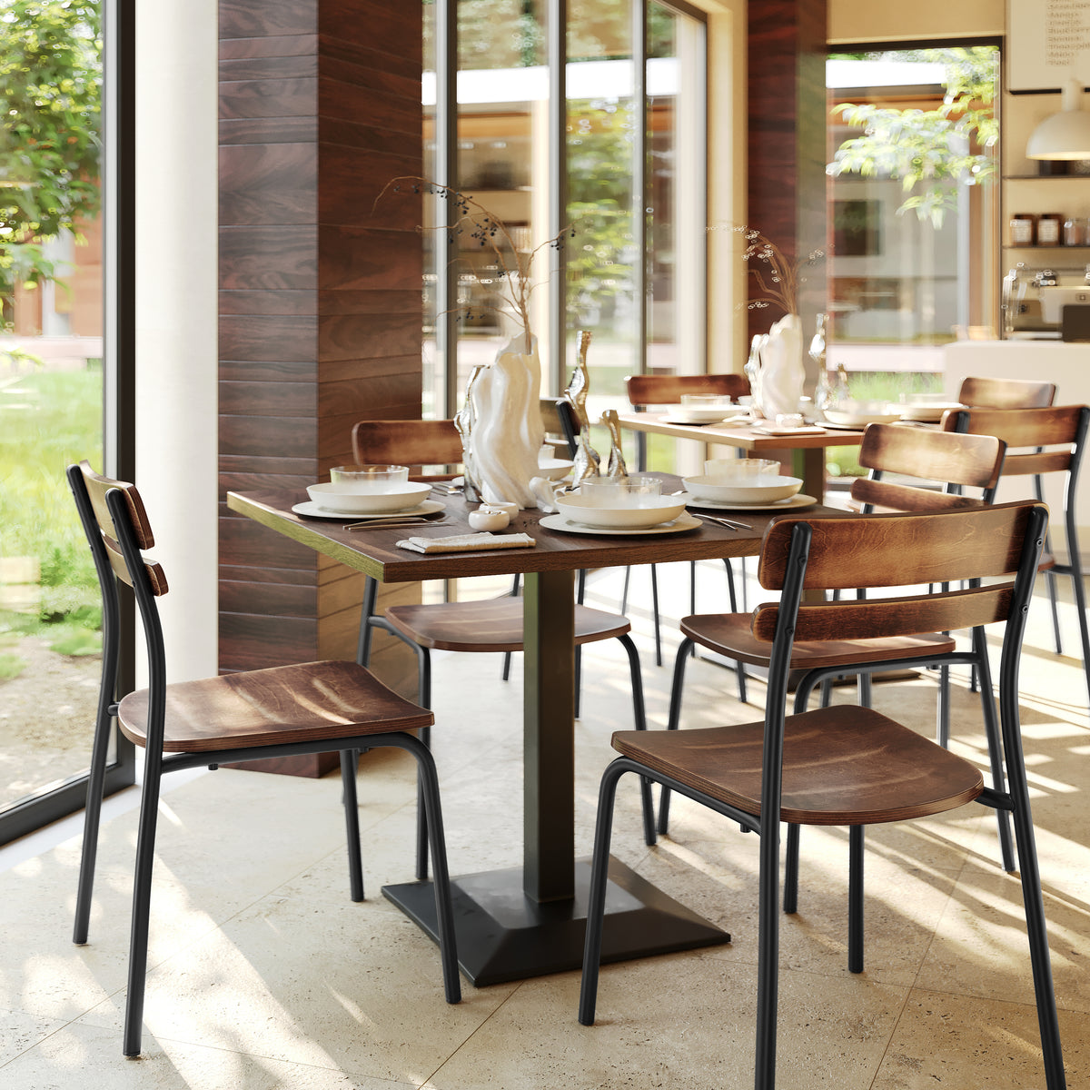 Cyprus Commercial Grade Solid Wood Dining Chair with Metal Frame and Antique Finish