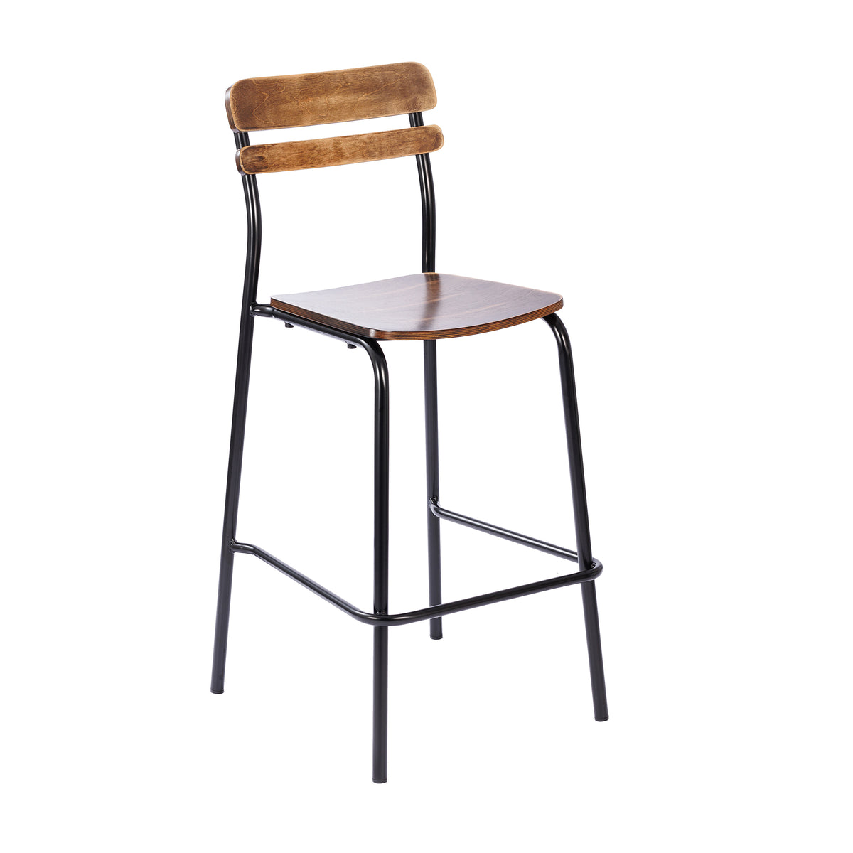 Cyprus Commercial Grade Solid Wood Bar Stool with Metal Frame and Antique Finish