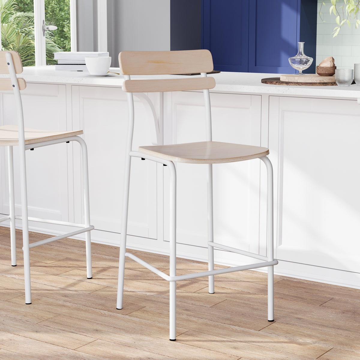 Cyprus Commercial Grade Solid Wood Bar Stool with Metal Frame and Antique Finish