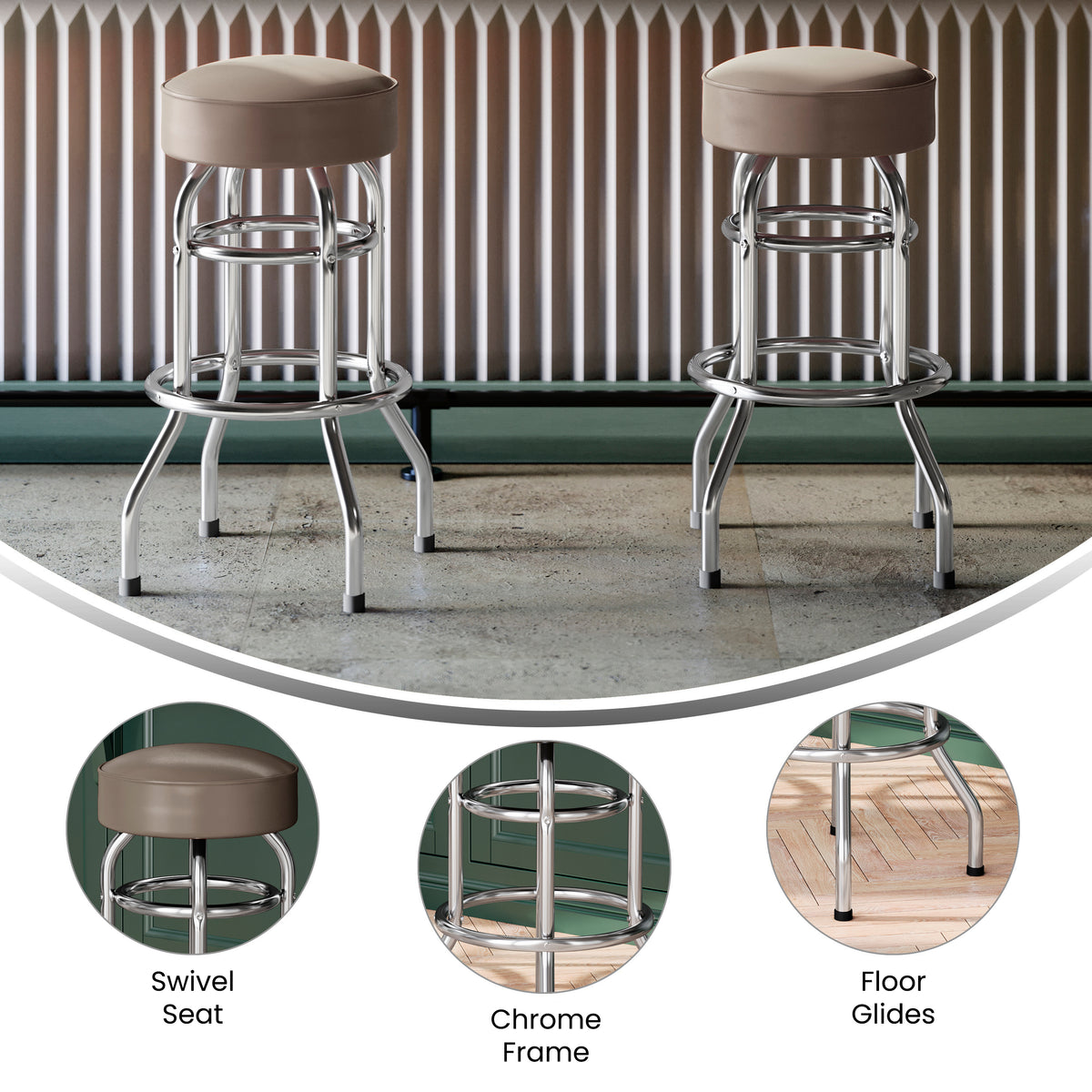 Double Ring Chrome Barstool