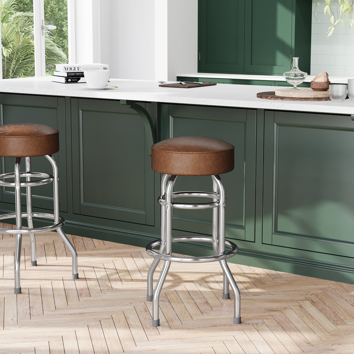 Double Ring Chrome Barstool