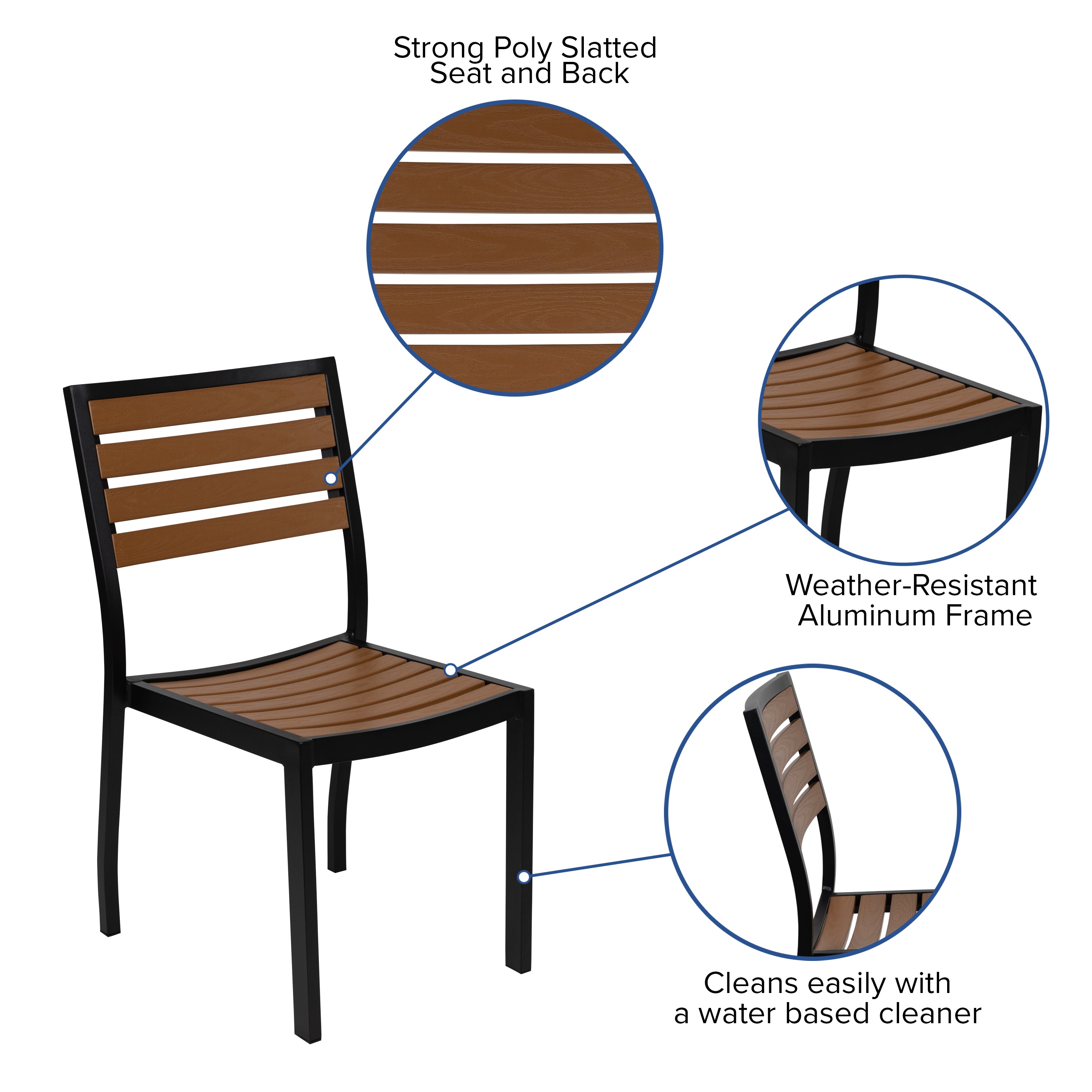 Lark Outdoor Patio Bistro Dining Table Set with 2 Chairs and Faux Teak Poly Slats-Patio Table and Chair Set-Flash Furniture-Wall2Wall Furnishings