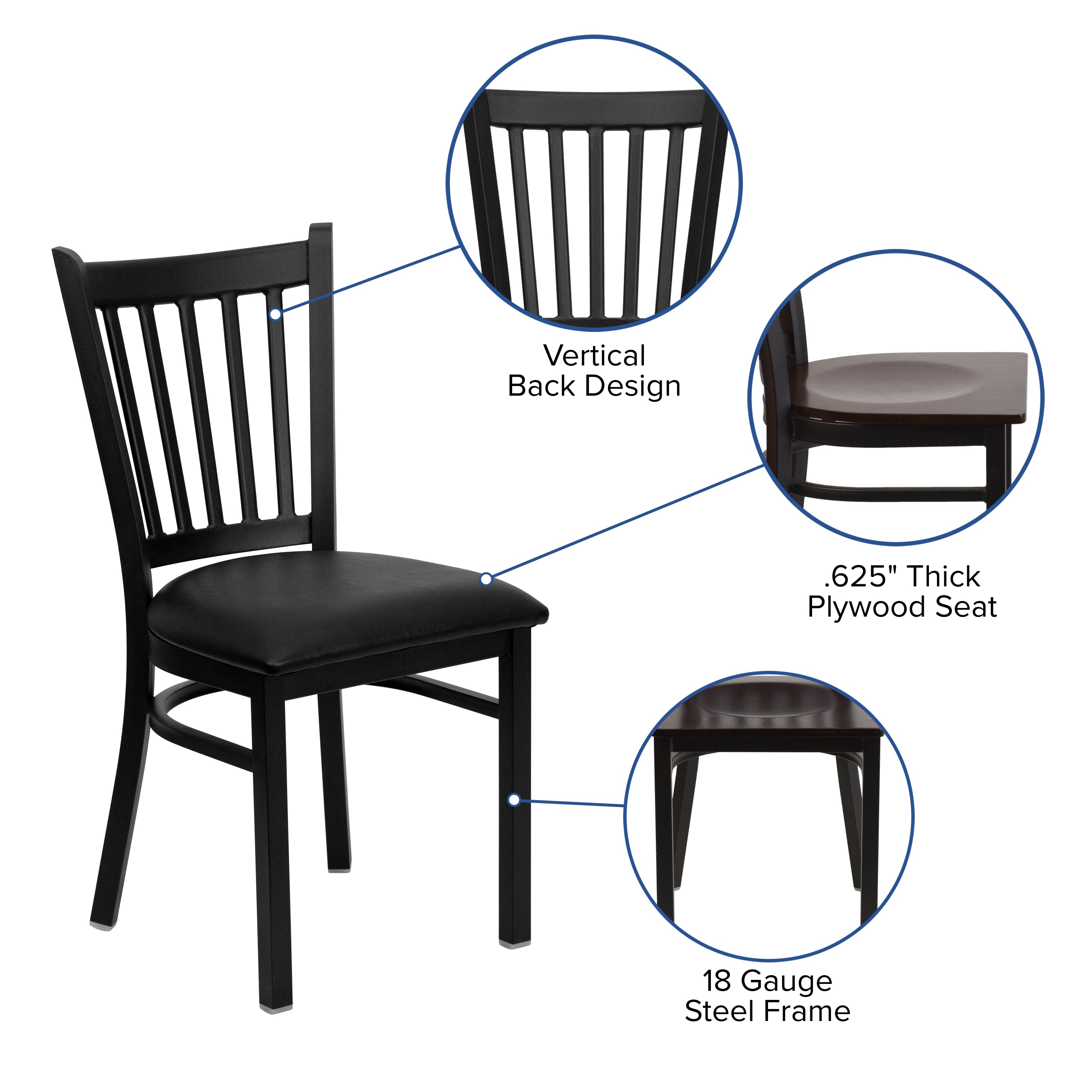 Vertical Back Metal Restaurant Chair-Metal Restaurant Chair-Flash Furniture-Wall2Wall Furnishings