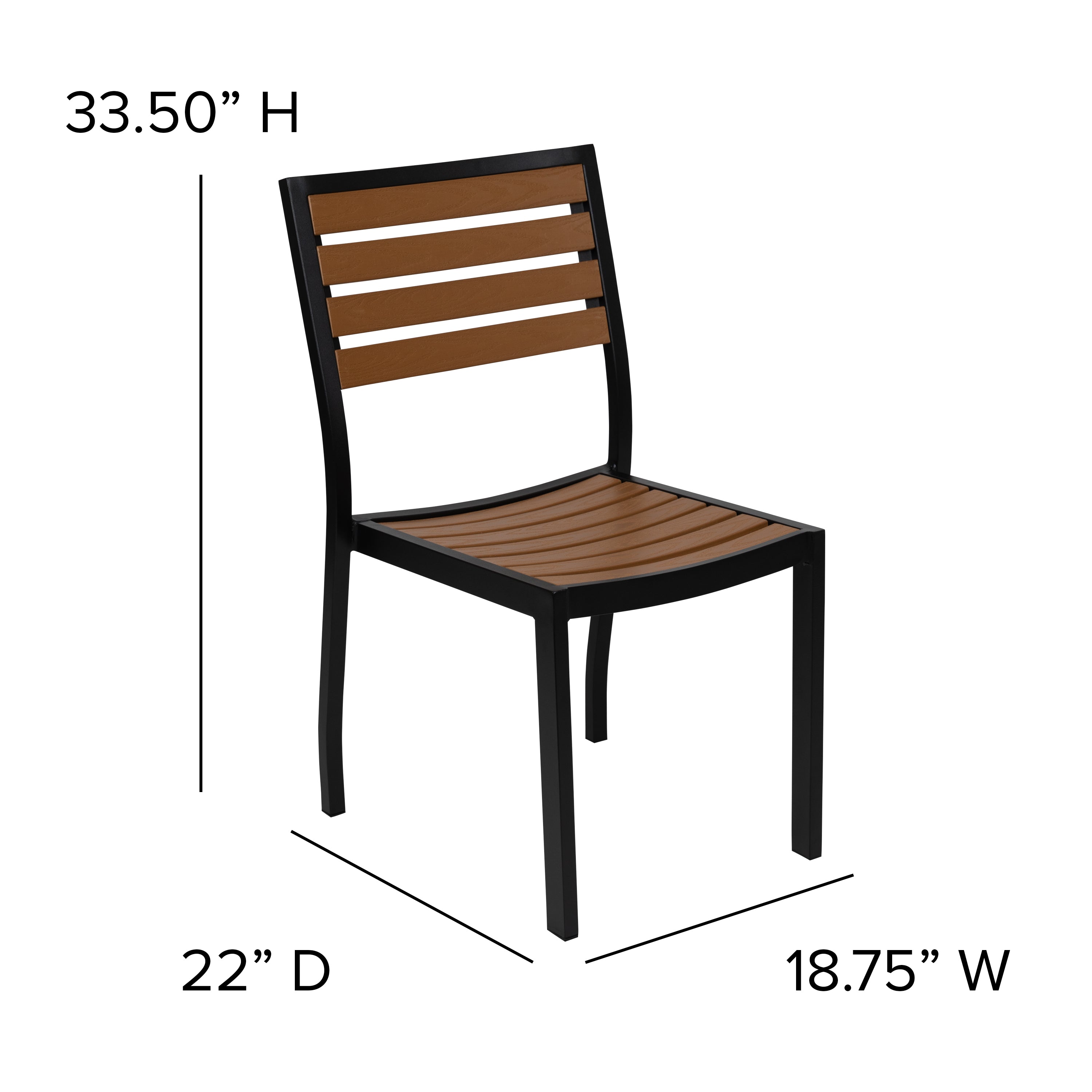 Lark 3 Piece Patio Table Set - Synthetic Teak Poly Slats - Lark 3Lark 5" Square Steel Framed Table with 2 Stackable Faux Teak Chairs-Patio Table and Chair Set-Flash Furniture-Wall2Wall Furnishings