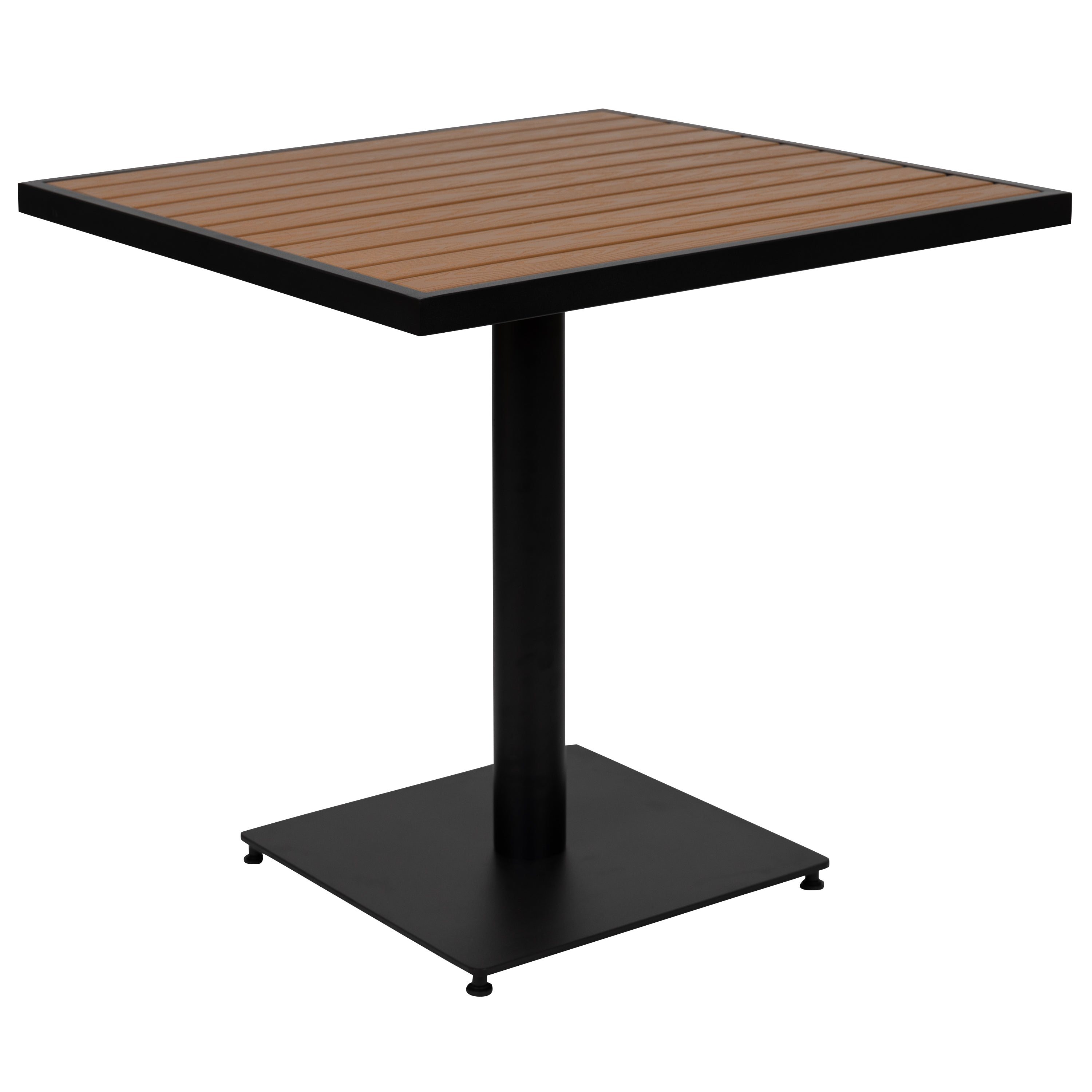 Outdoor Patio Bistro Dining Table with Faux Teak Poly Slats-Patio Table-Flash Furniture-Wall2Wall Furnishings