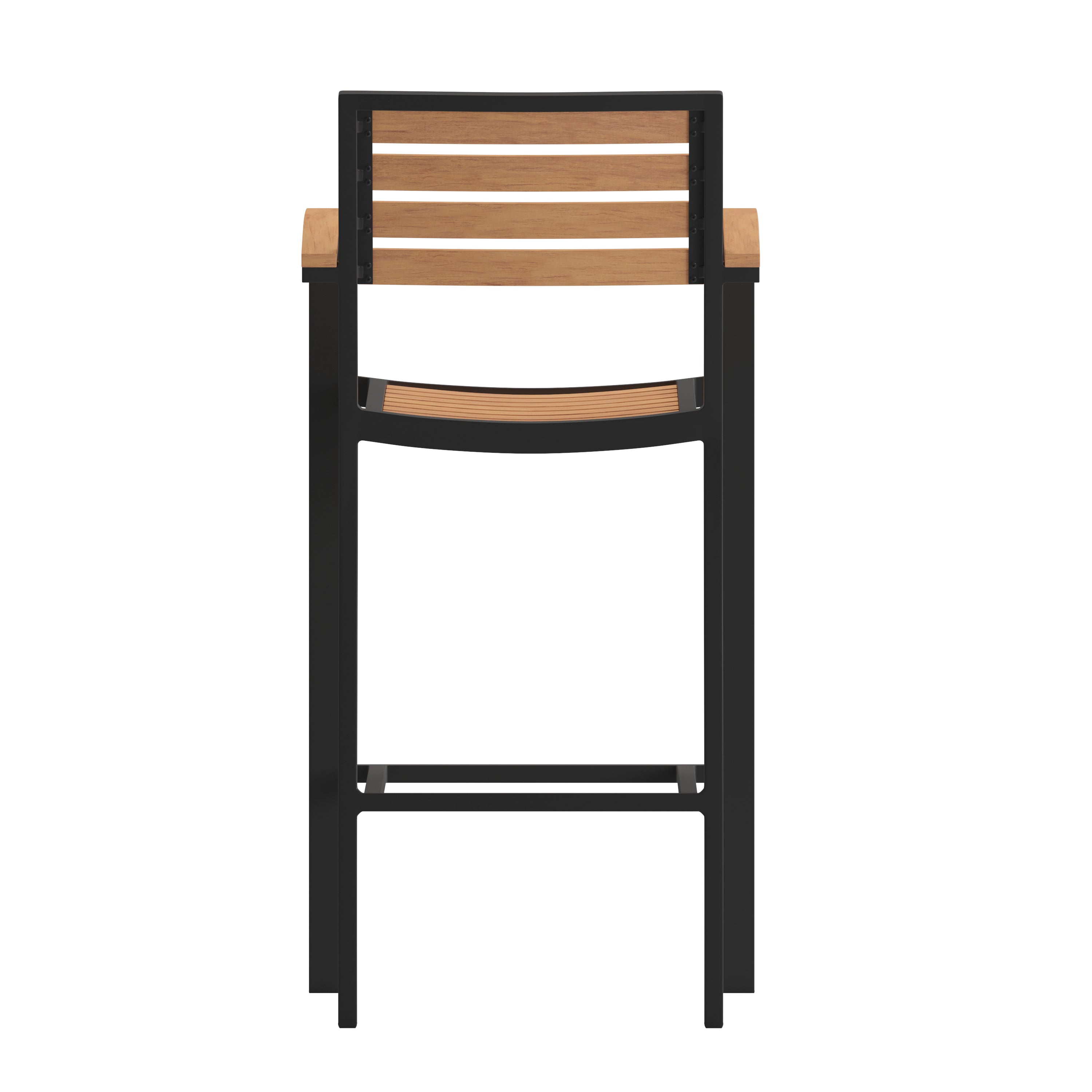 Lark Commercial Grade Bar Height Stool with Arms, All-Weather Outdoor Bar Stool with Faux Wood Poly Resin Slats and Aluminum Frame-Patio Barstool-Flash Furniture-Wall2Wall Furnishings