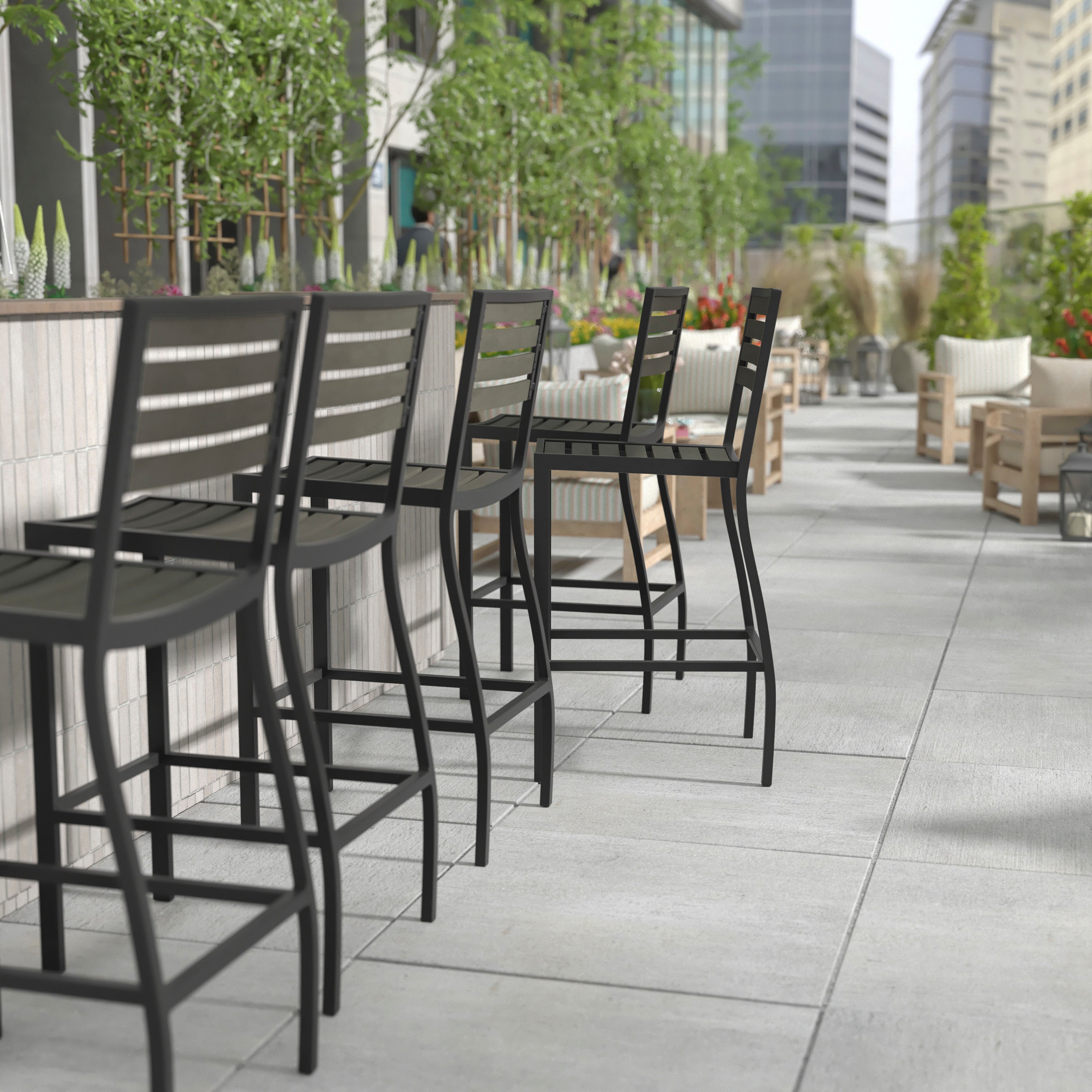 Lark Commercial Grade Bar Height Stool, All-Weather Outdoor Bar Stool with Faux Wood Poly Resin Slats and Aluminum Frame-Patio Barstool-Flash Furniture-Wall2Wall Furnishings