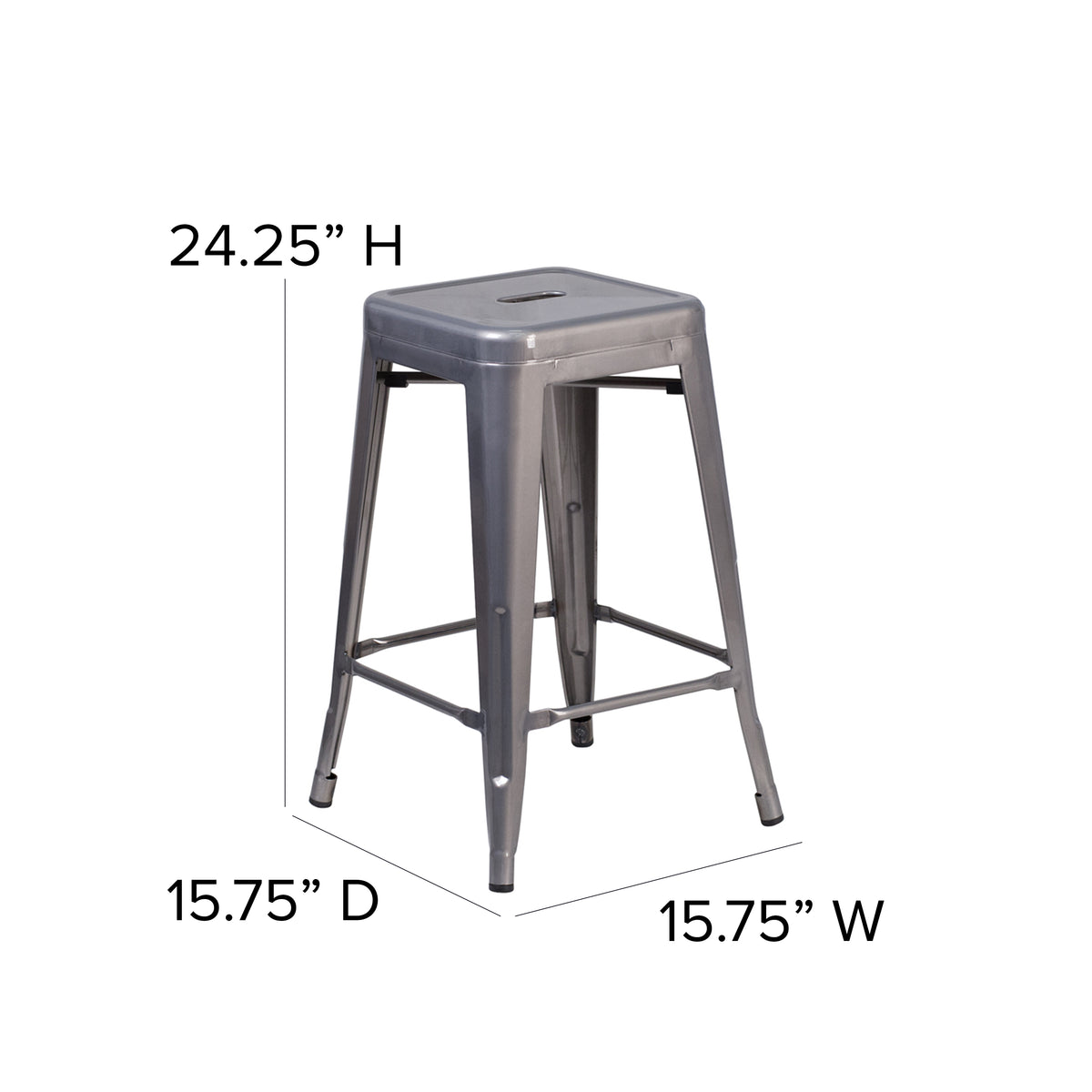 24'' High Backless Metal Indoor Counter Height Stool with Square Seat