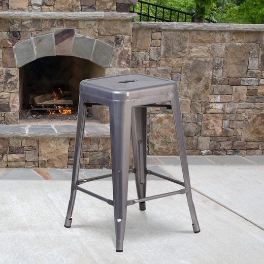 24'' High Backless Metal Indoor Counter Height Stool with Square Seat