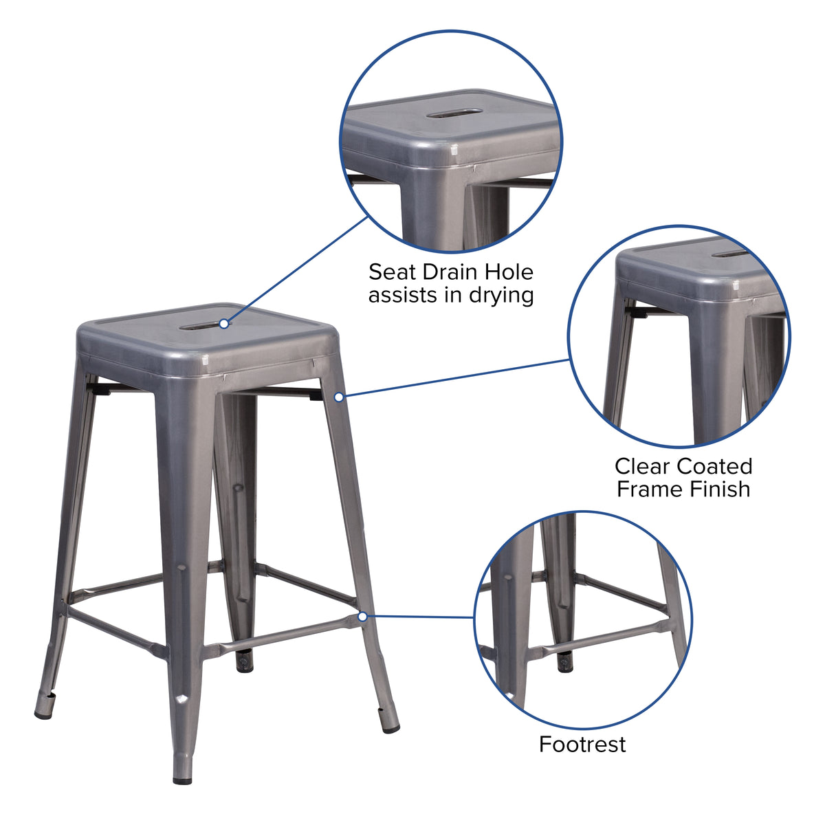 24'' High Backless Metal Indoor Counter Height Stool with Square Seat