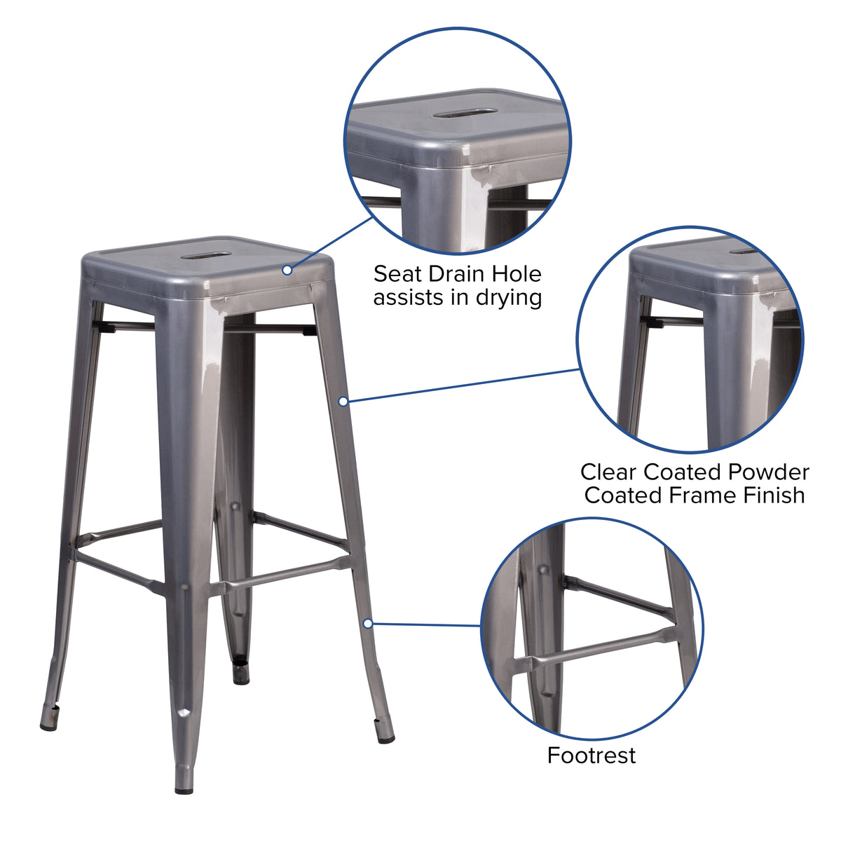 30'' High Backless Metal Indoor Barstool with Square Seat