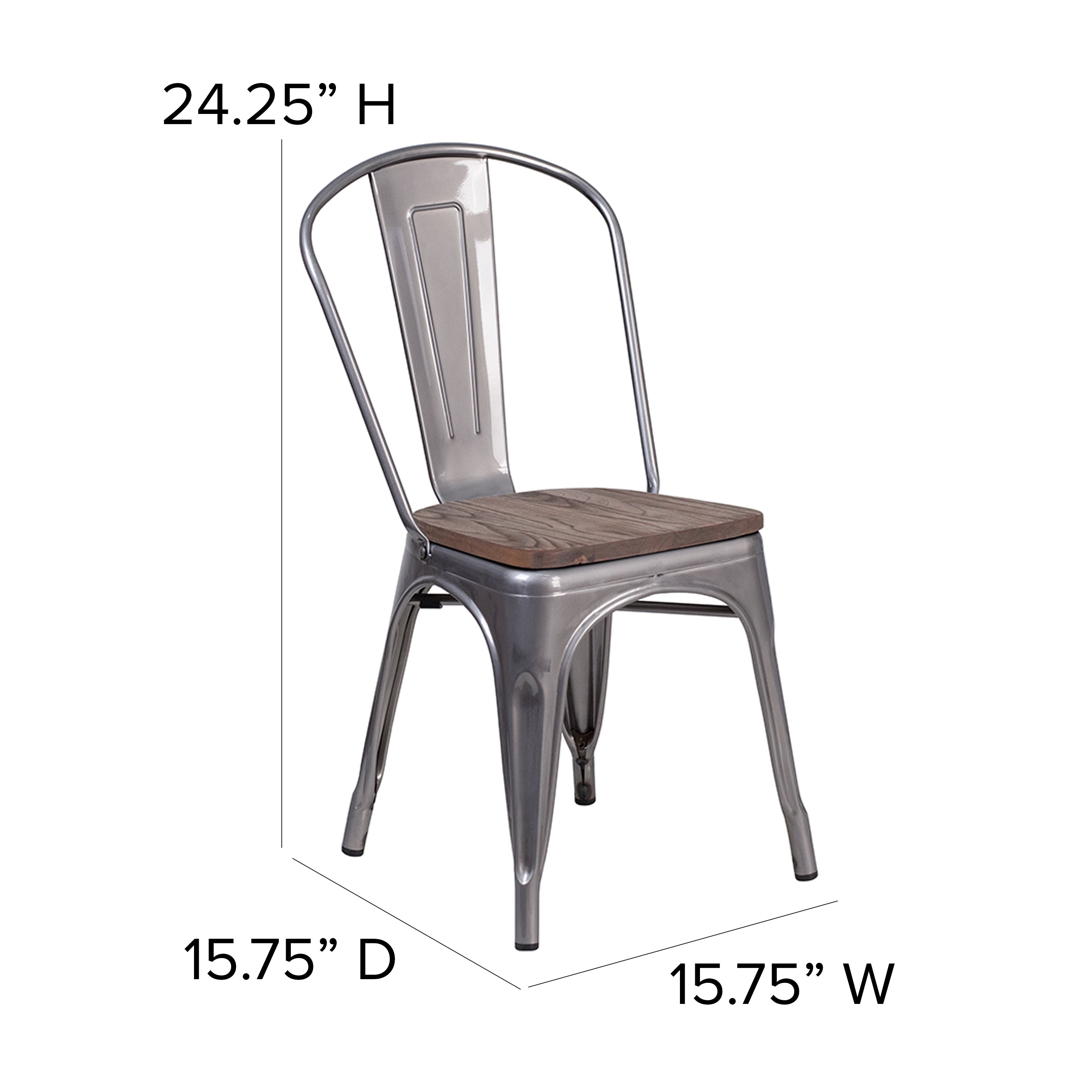 Metal Stackable Chair with Wood Seat-Metal/ Colorful Restaurant Chair-Flash Furniture-Wall2Wall Furnishings