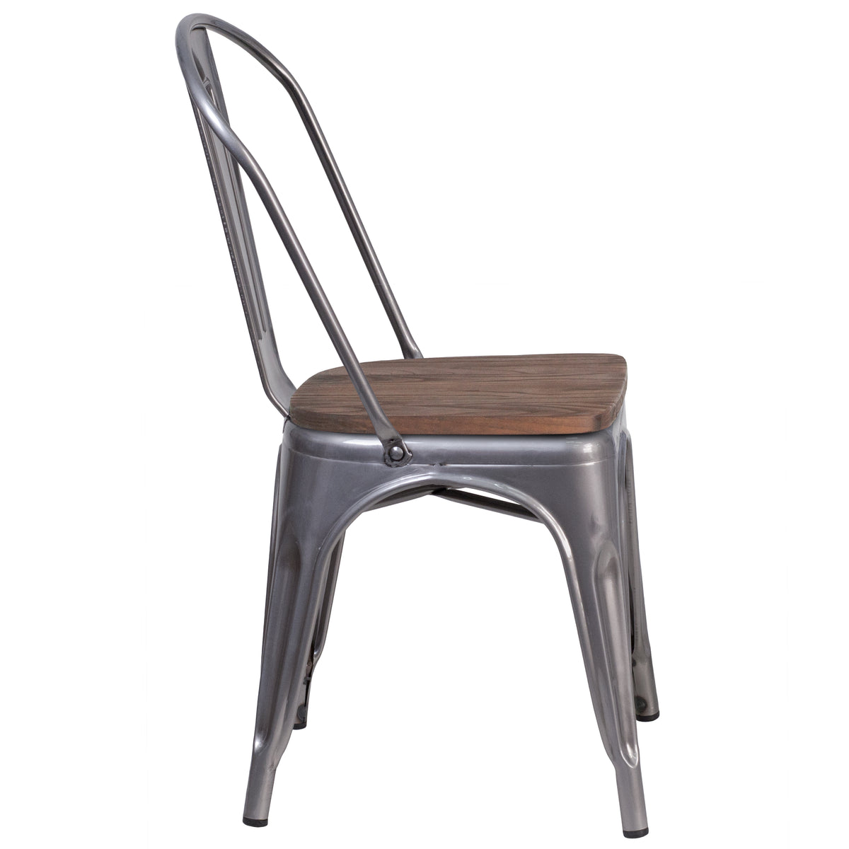 Metal Stackable Chair with Wood Seat