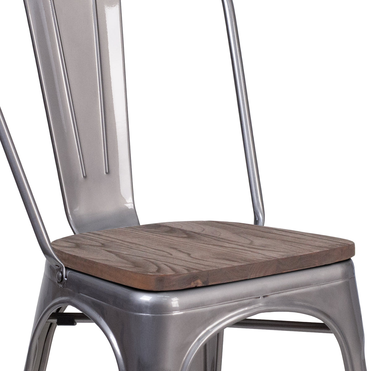Metal Stackable Chair with Wood Seat
