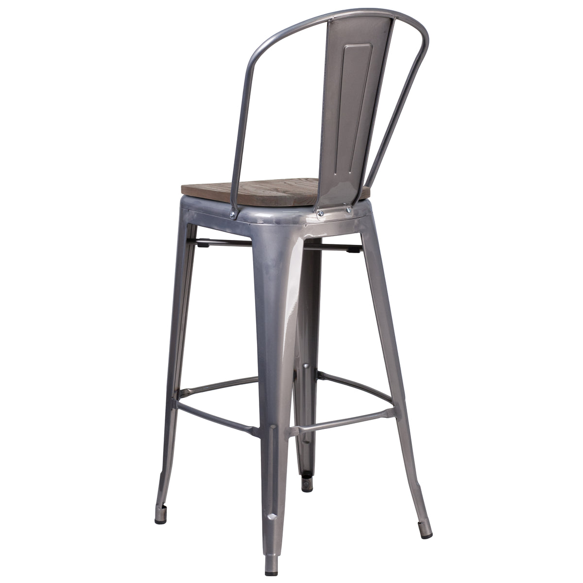 30" High Barstool with Back and Wood Seat