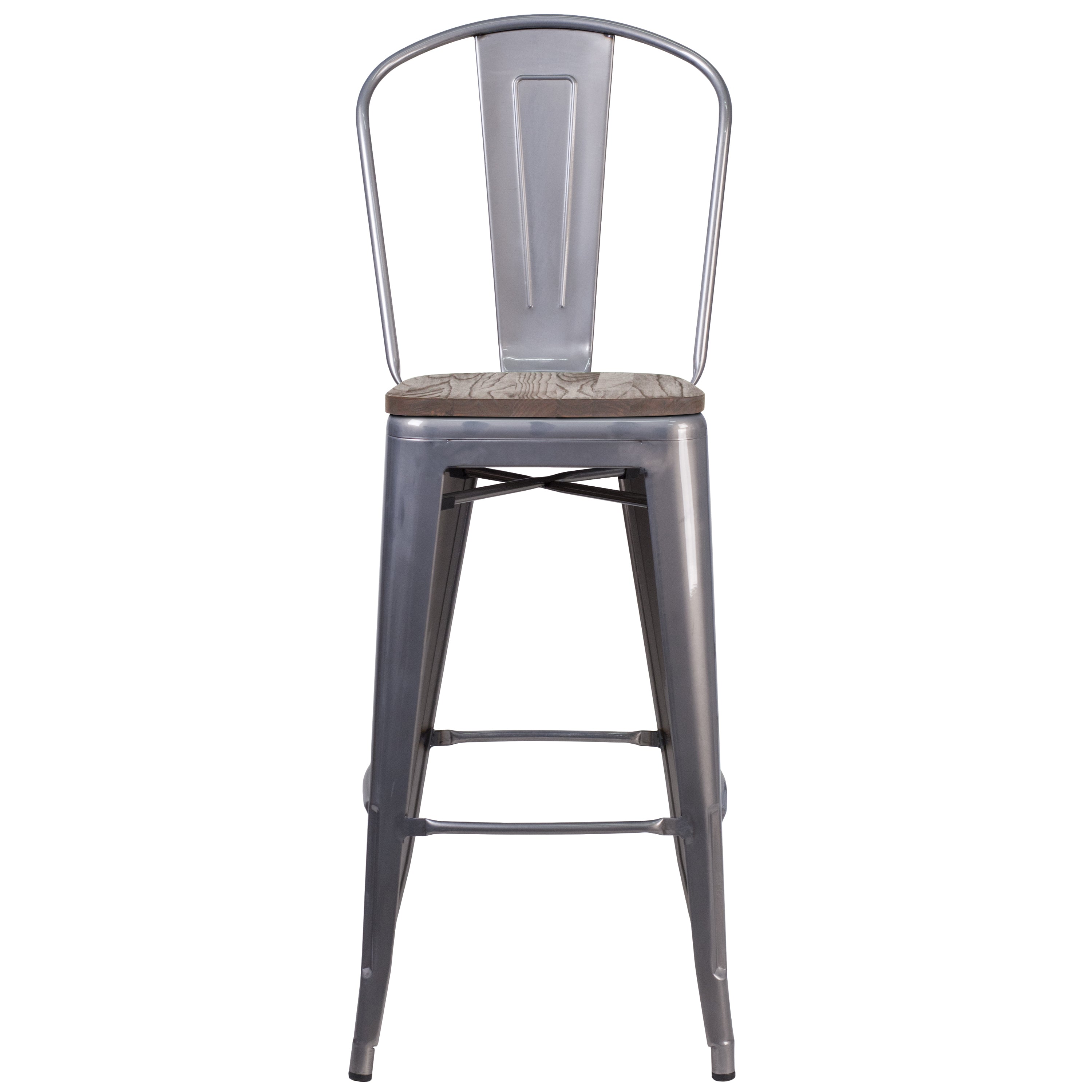 30" High Barstool with Back and Wood Seat-Bar Stool-Flash Furniture-Wall2Wall Furnishings