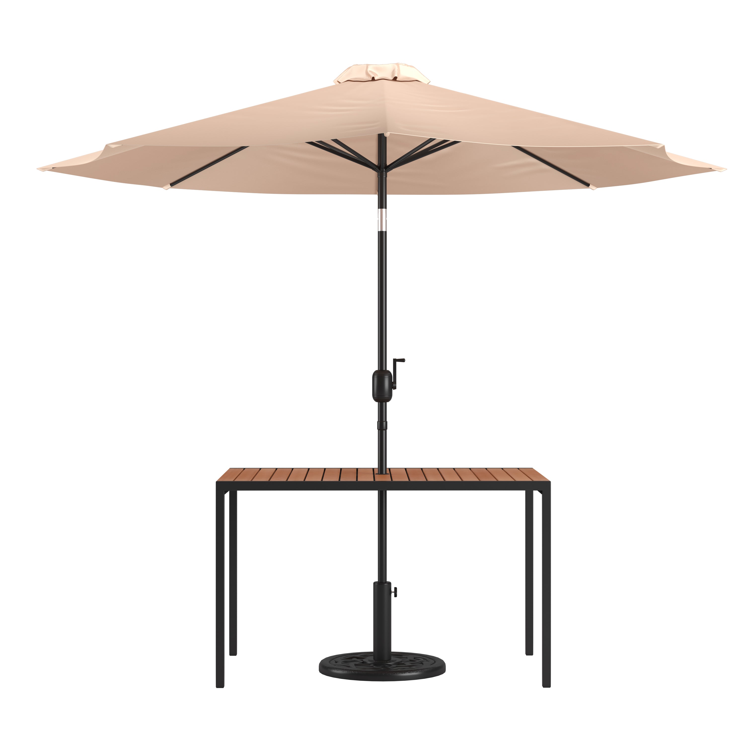 Lark 3 Piece Outdoor Patio Table Set - Lark 30" x 48" Square Synthetic Teak Patio Table with Umbrella and Base-Patio Table with Umbrella-Flash Furniture-Wall2Wall Furnishings