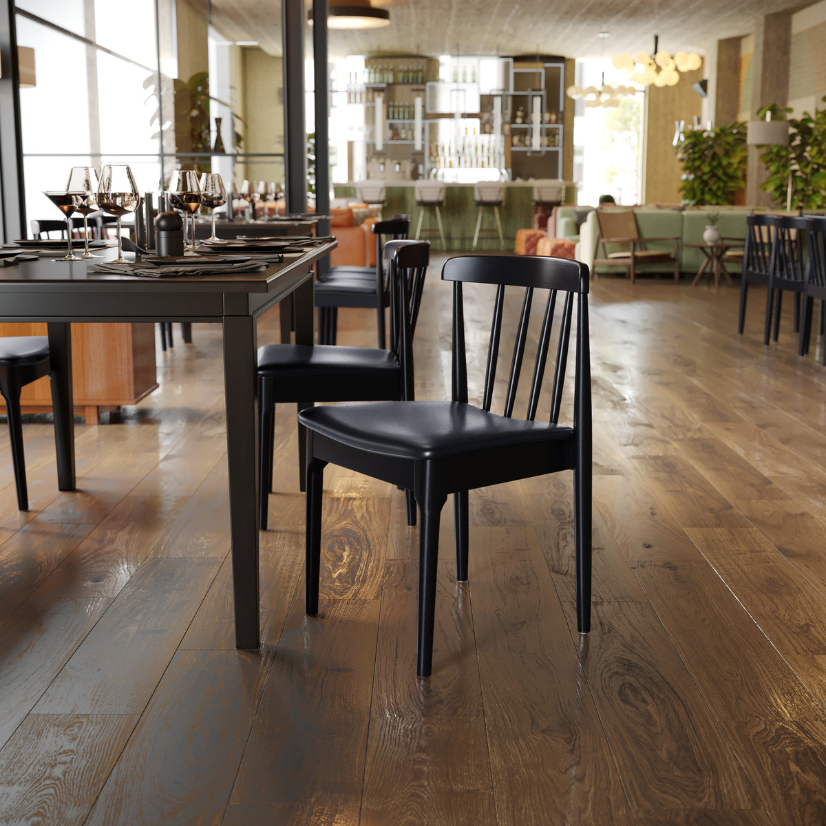 Chester Commercial Grade Solid Wood Dining Chair with Slatted Backrest and Vinyl Seat