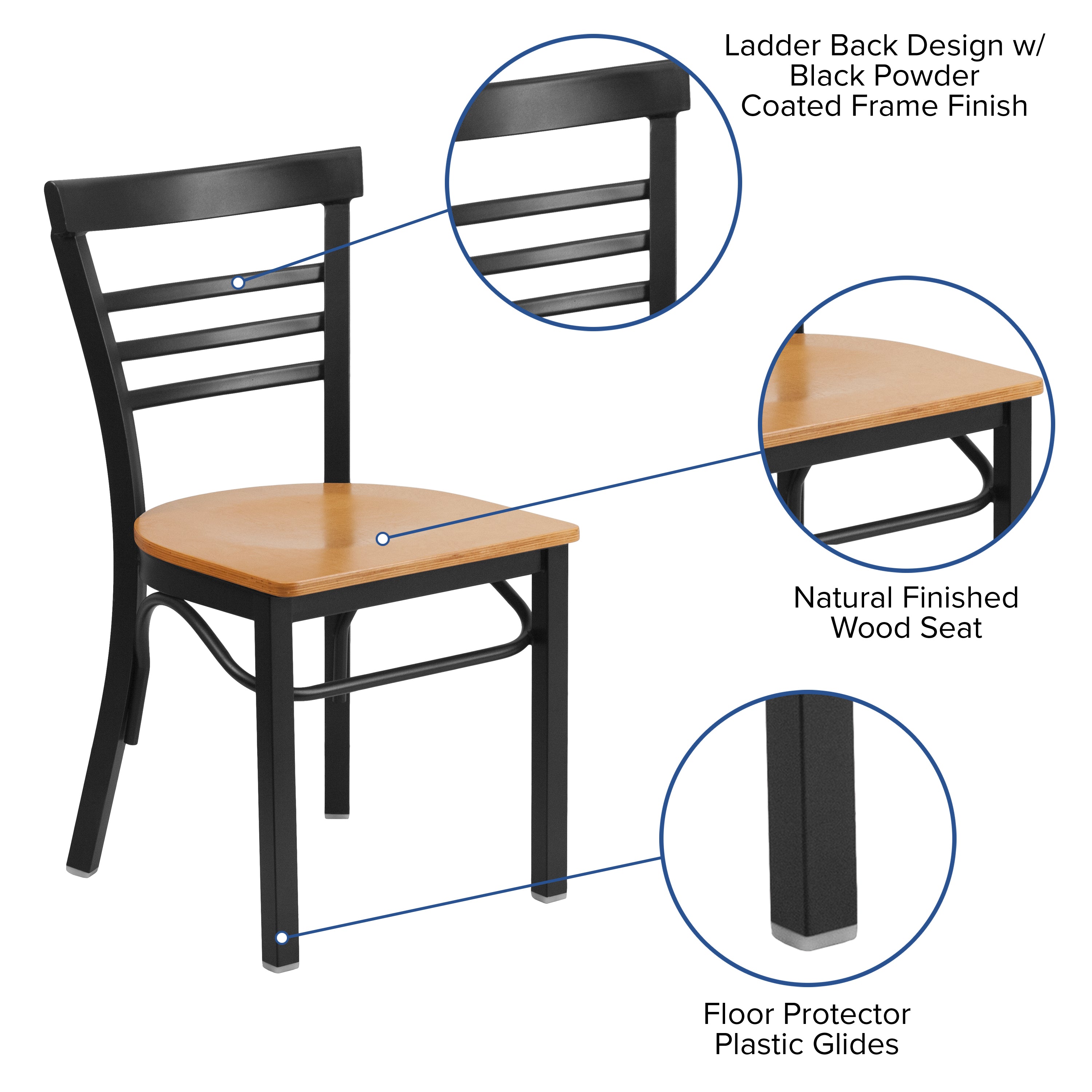 Three-Slat Ladder Back Metal Restaurant Chair-Metal Restaurant Chair-Flash Furniture-Wall2Wall Furnishings