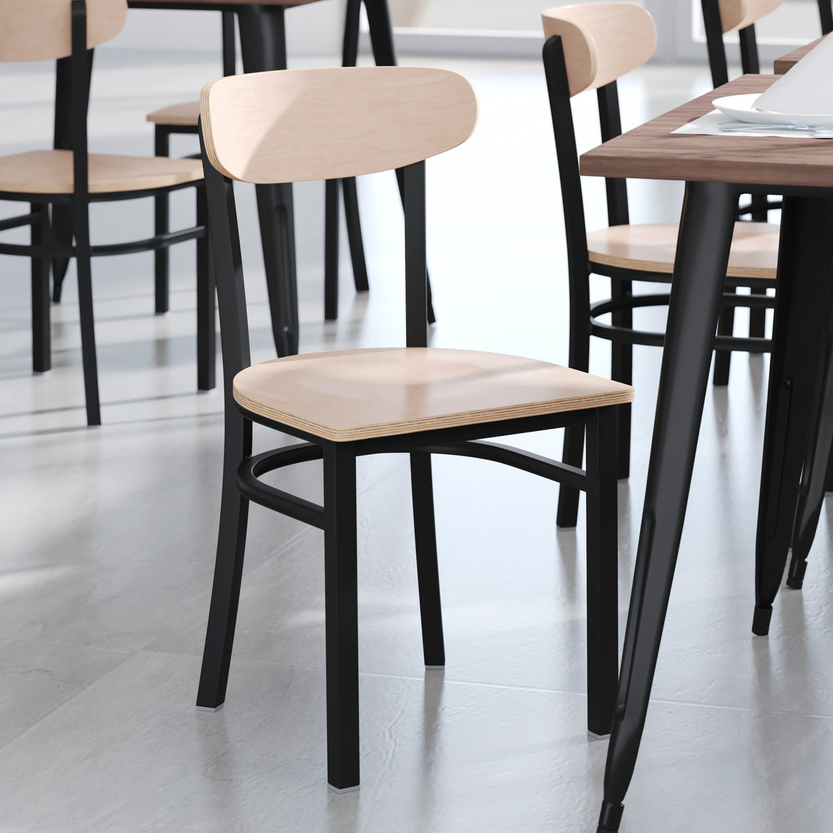 Wright Commercial Grade Dining Chair with 500 LB. Capacity Steel Frame, Solid Wood Seat, and Boomerang Back