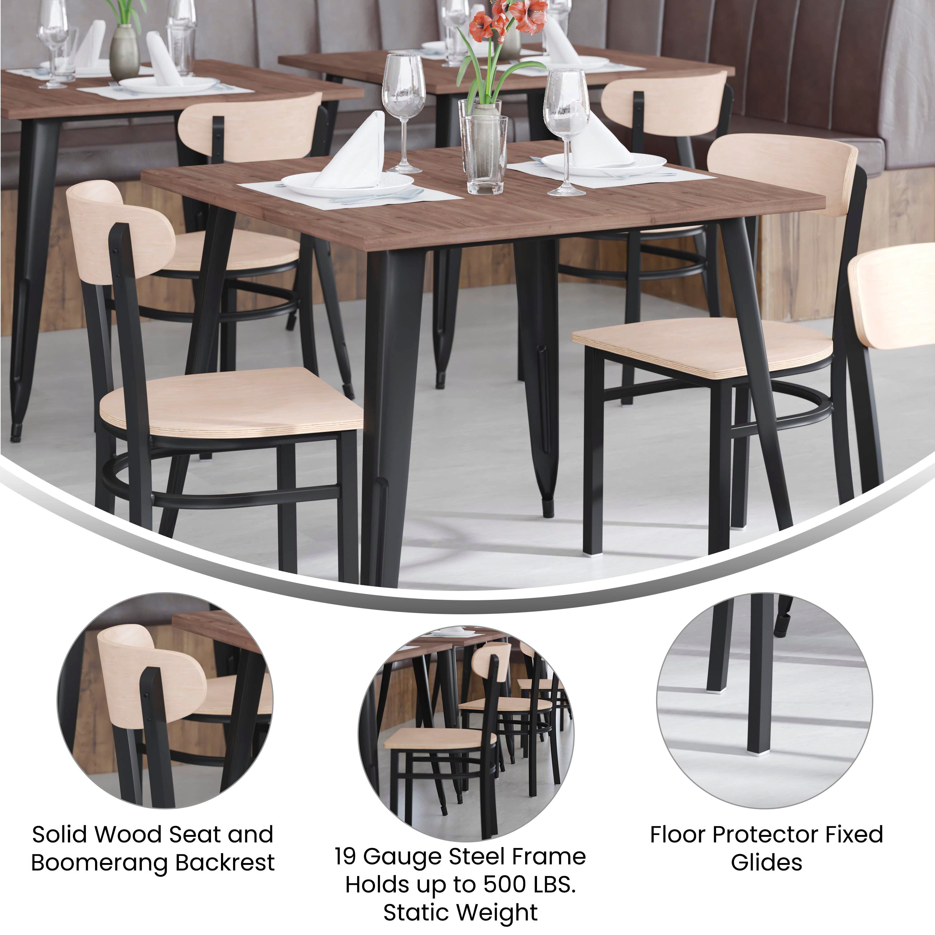 Wright Commercial Grade Dining Chair with 500 LB. Capacity Steel Frame, Solid Wood Seat, and Boomerang Back-Metal/ Restaurant Chair-Flash Furniture-Wall2Wall Furnishings