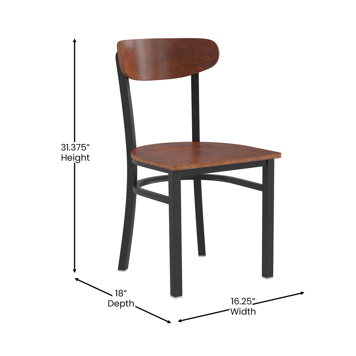 Wright Commercial Grade Dining Chair with 500 LB. Capacity Steel Frame, Solid Wood Seat, and Boomerang Back