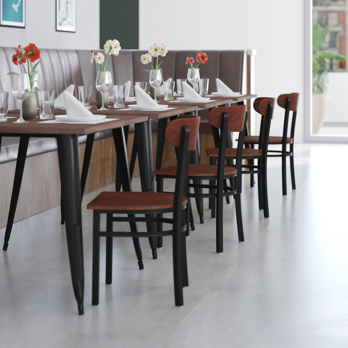 Wright Commercial Grade Dining Chair with 500 LB. Capacity Steel Frame, Solid Wood Seat, and Boomerang Back