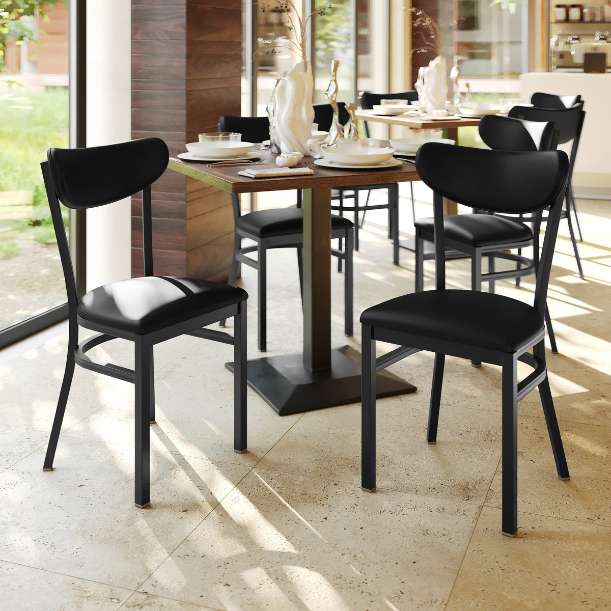 Wright Commercial Grade Dining Chair with 500 LB. Capacity Steel Frame, Solid Wood Seat, and Boomerang Back