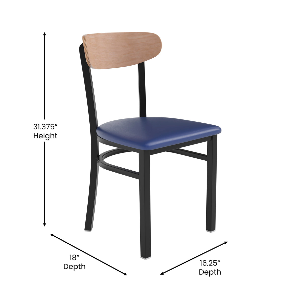 Wright Commercial Grade Dining Chair with 500 LB. Capacity Steel Frame, Solid Wood Seat, and Boomerang Back
