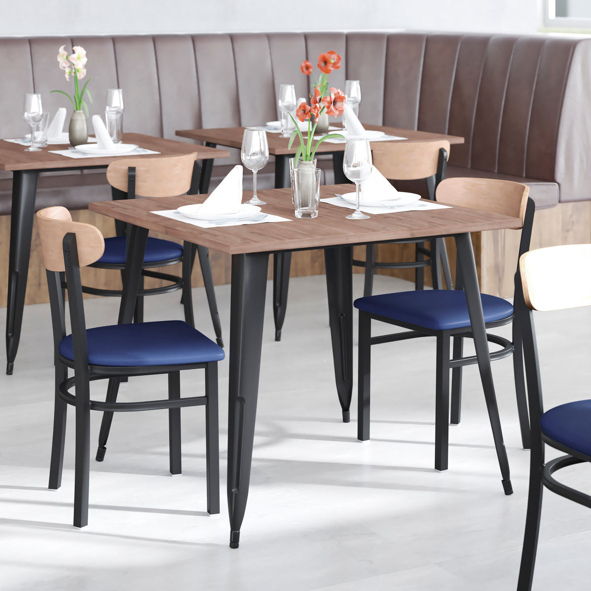 Wright Commercial Grade Dining Chair with 500 LB. Capacity Steel Frame, Solid Wood Seat, and Boomerang Back