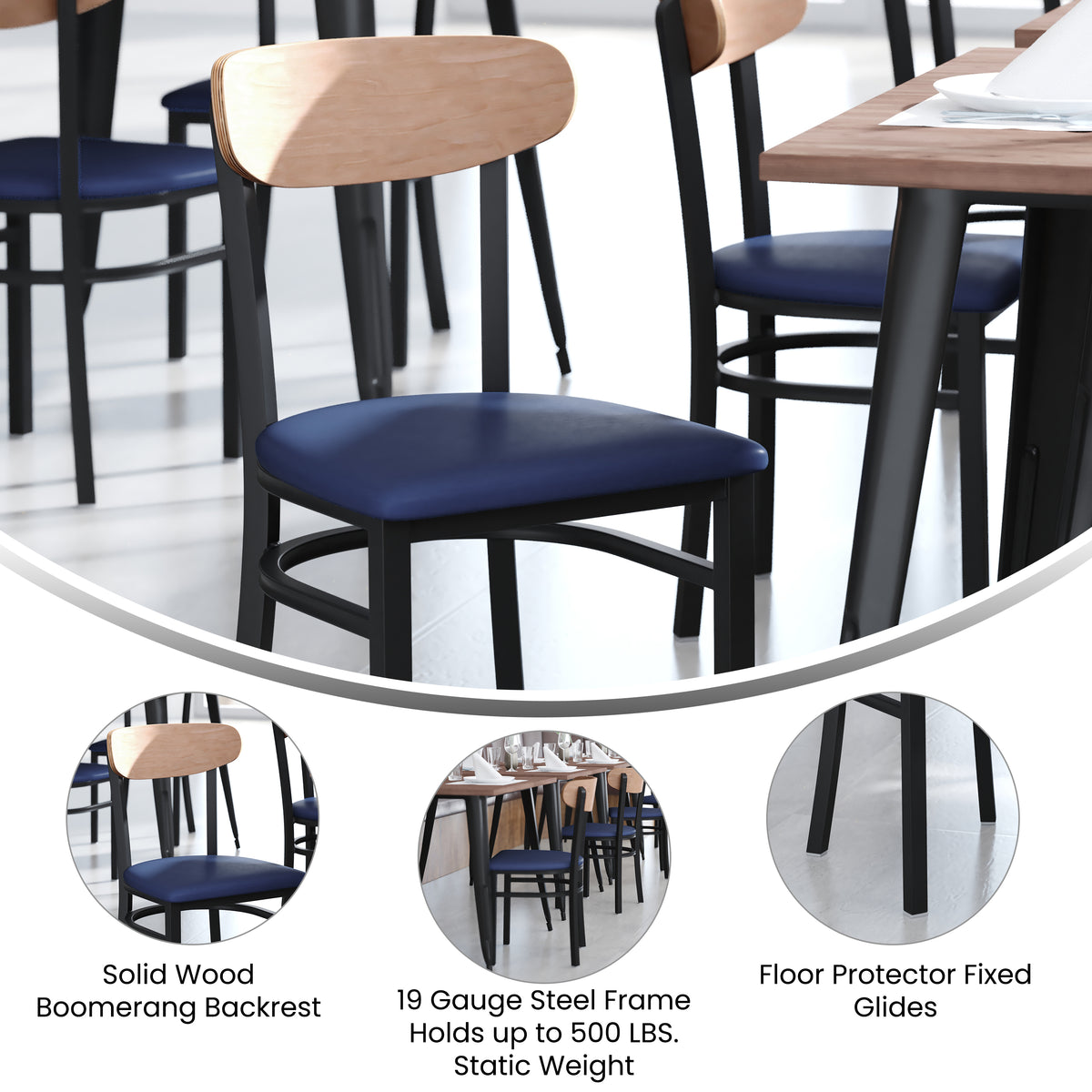 Wright Commercial Grade Dining Chair with 500 LB. Capacity Steel Frame, Solid Wood Seat, and Boomerang Back
