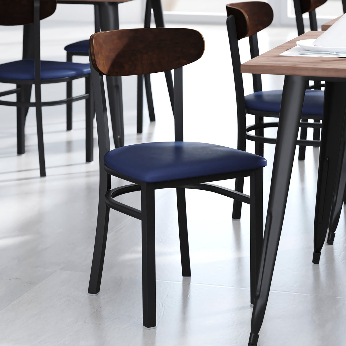 Wright Commercial Grade Dining Chair with 500 LB. Capacity Steel Frame, Solid Wood Seat, and Boomerang Back