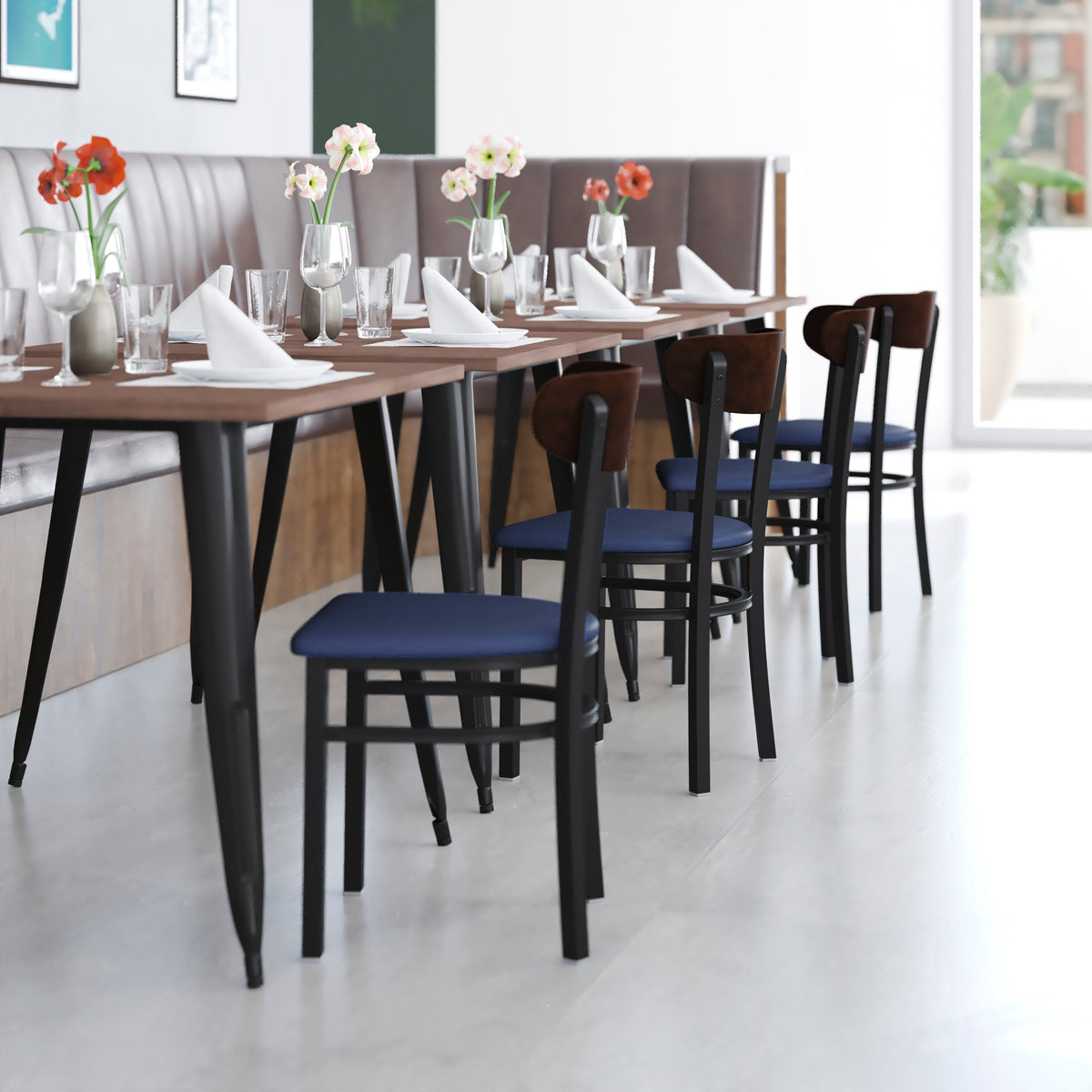 Wright Commercial Grade Dining Chair with 500 LB. Capacity Steel Frame, Solid Wood Seat, and Boomerang Back