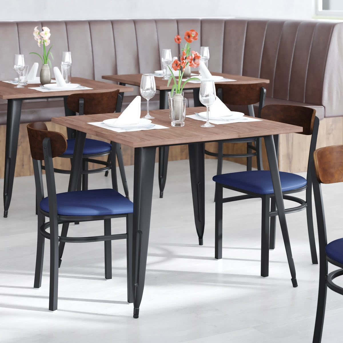 Wright Commercial Grade Dining Chair with 500 LB. Capacity Steel Frame, Solid Wood Seat, and Boomerang Back
