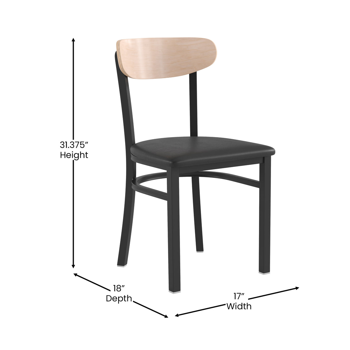 Wright Commercial Grade Dining Chair with 500 LB. Capacity Steel Frame, Solid Wood Seat, and Boomerang Back