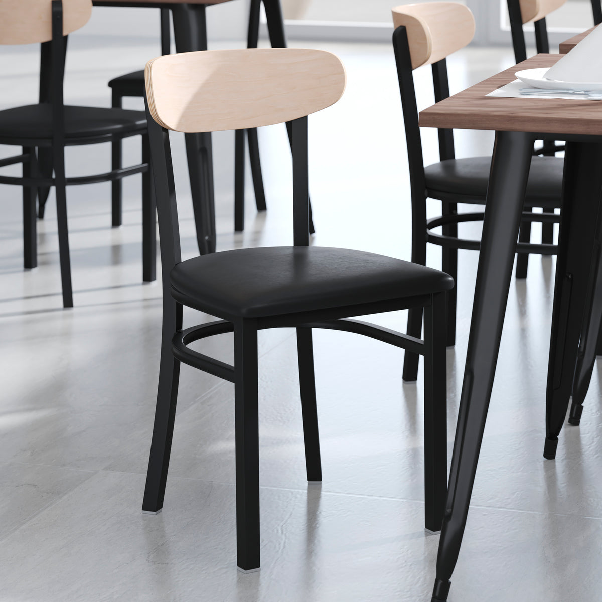 Wright Commercial Grade Dining Chair with 500 LB. Capacity Steel Frame, Solid Wood Seat, and Boomerang Back