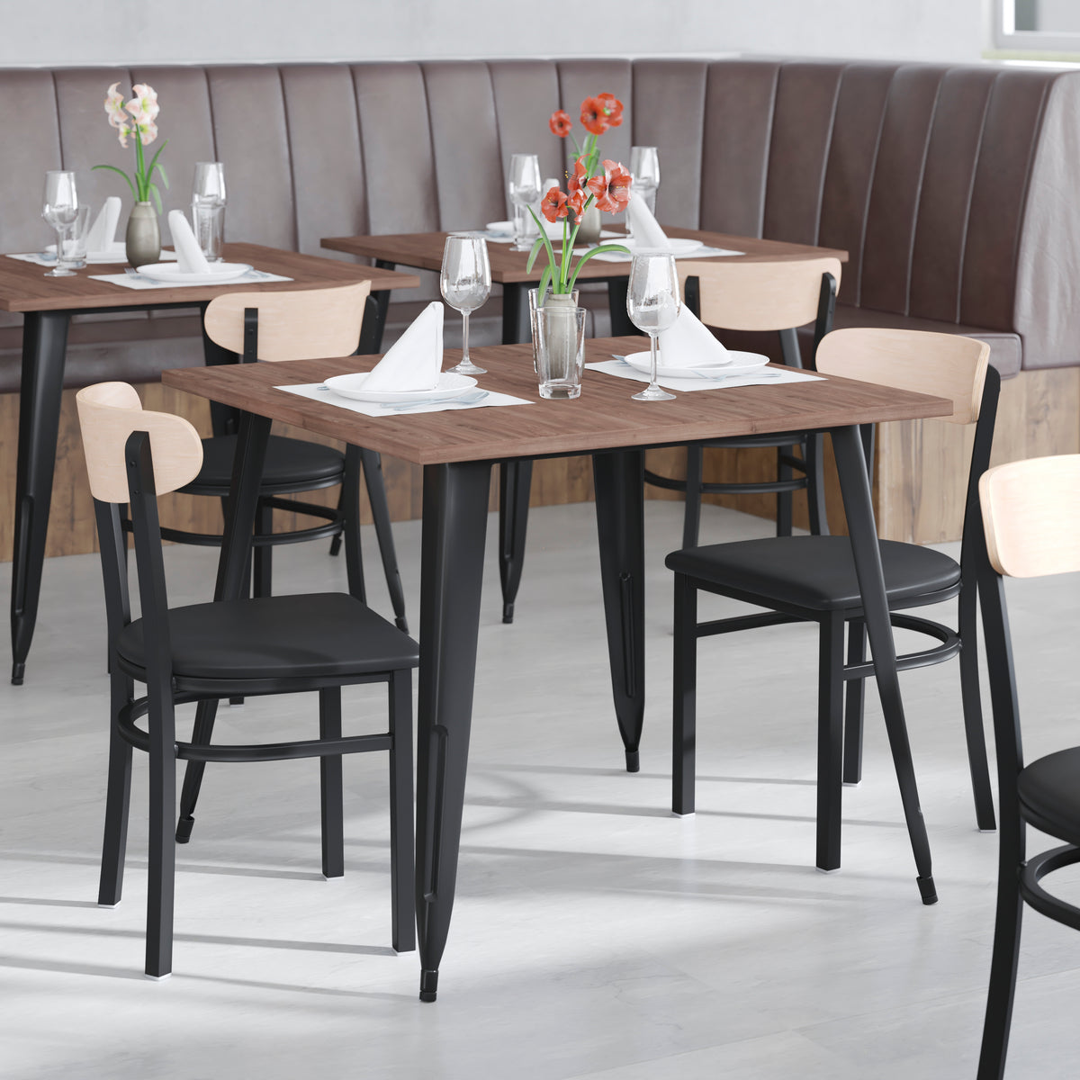 Wright Commercial Grade Dining Chair with 500 LB. Capacity Steel Frame, Solid Wood Seat, and Boomerang Back