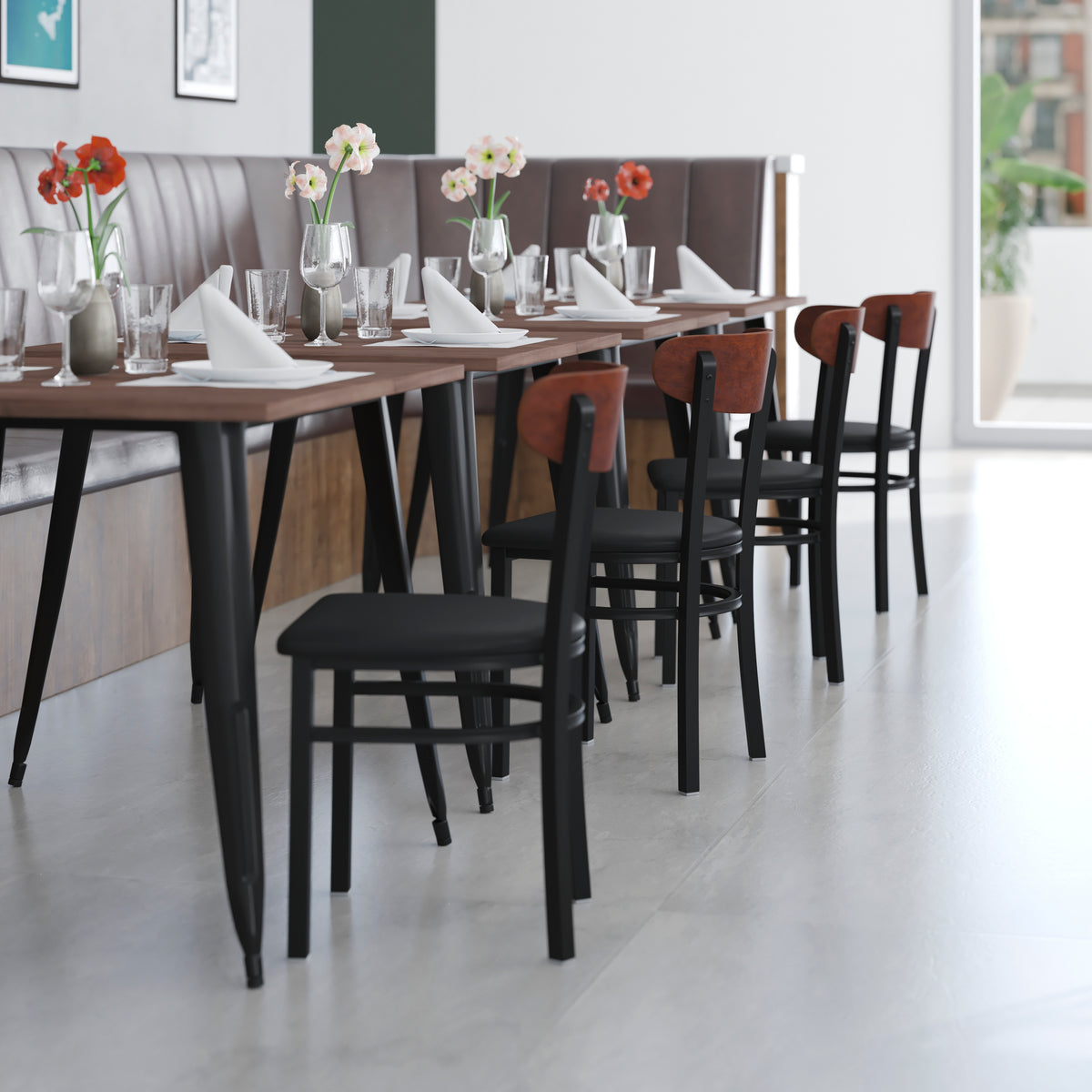 Wright Commercial Grade Dining Chair with 500 LB. Capacity Steel Frame, Solid Wood Seat, and Boomerang Back