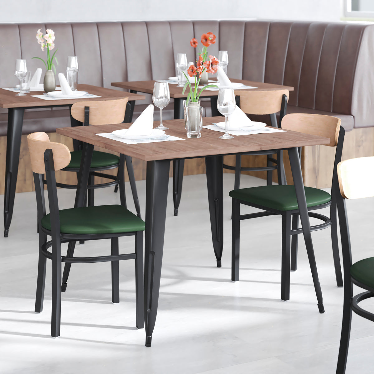 Wright Commercial Grade Dining Chair with 500 LB. Capacity Steel Frame, Solid Wood Seat, and Boomerang Back