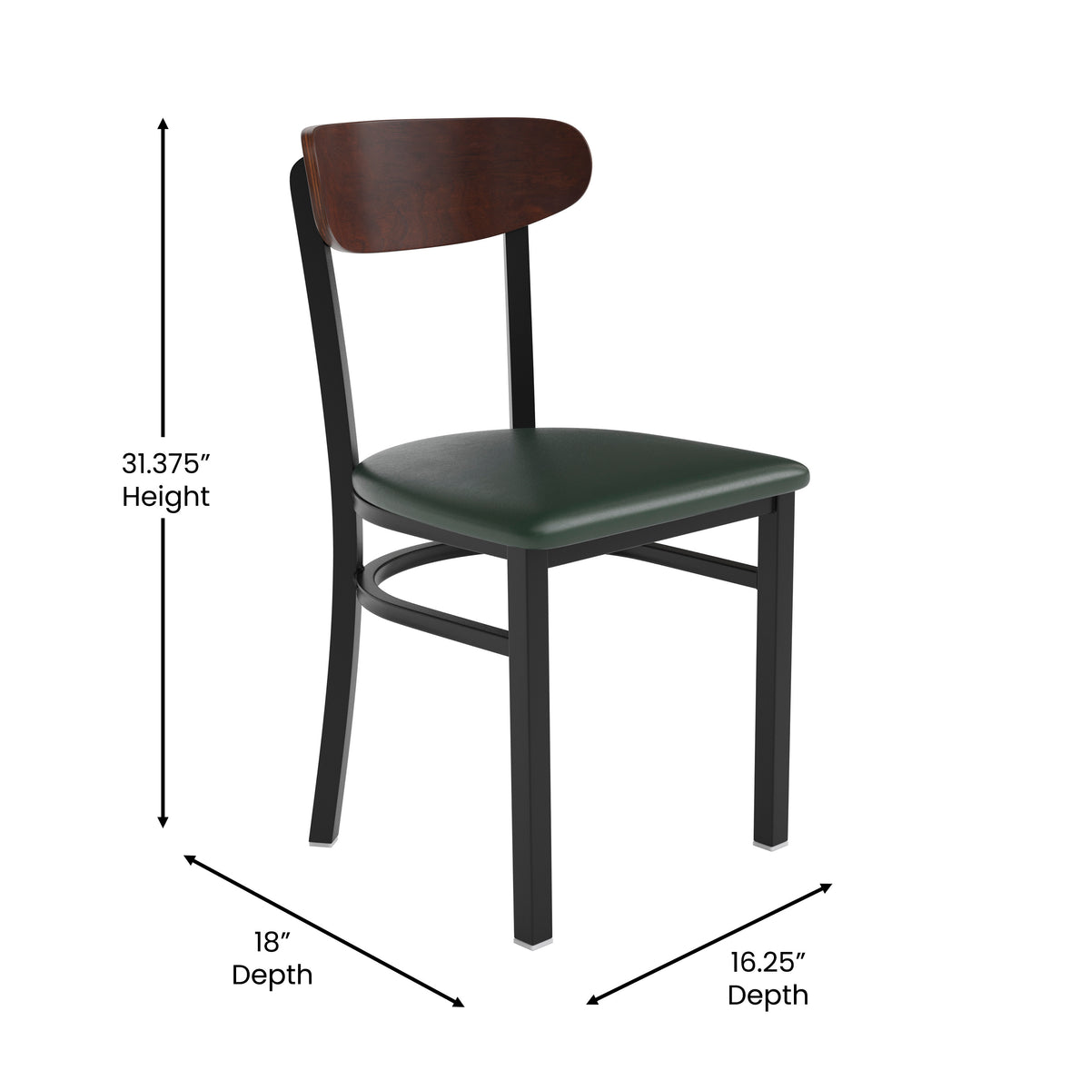 Wright Commercial Grade Dining Chair with 500 LB. Capacity Steel Frame, Solid Wood Seat, and Boomerang Back
