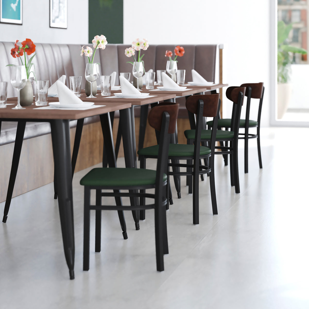 Wright Commercial Grade Dining Chair with 500 LB. Capacity Steel Frame, Solid Wood Seat, and Boomerang Back