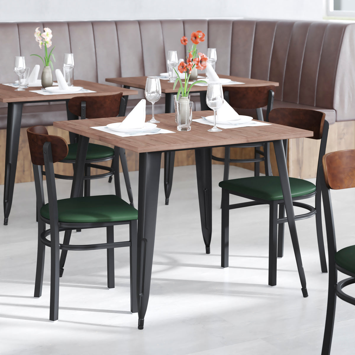 Wright Commercial Grade Dining Chair with 500 LB. Capacity Steel Frame, Solid Wood Seat, and Boomerang Back