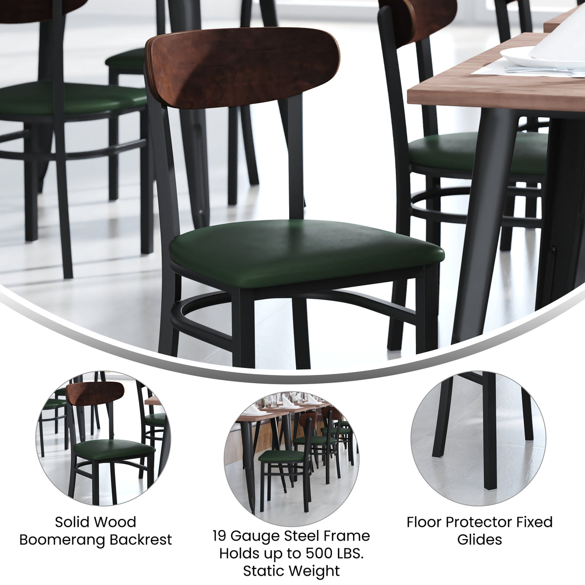 Wright Commercial Grade Dining Chair with 500 LB. Capacity Steel Frame, Solid Wood Seat, and Boomerang Back
