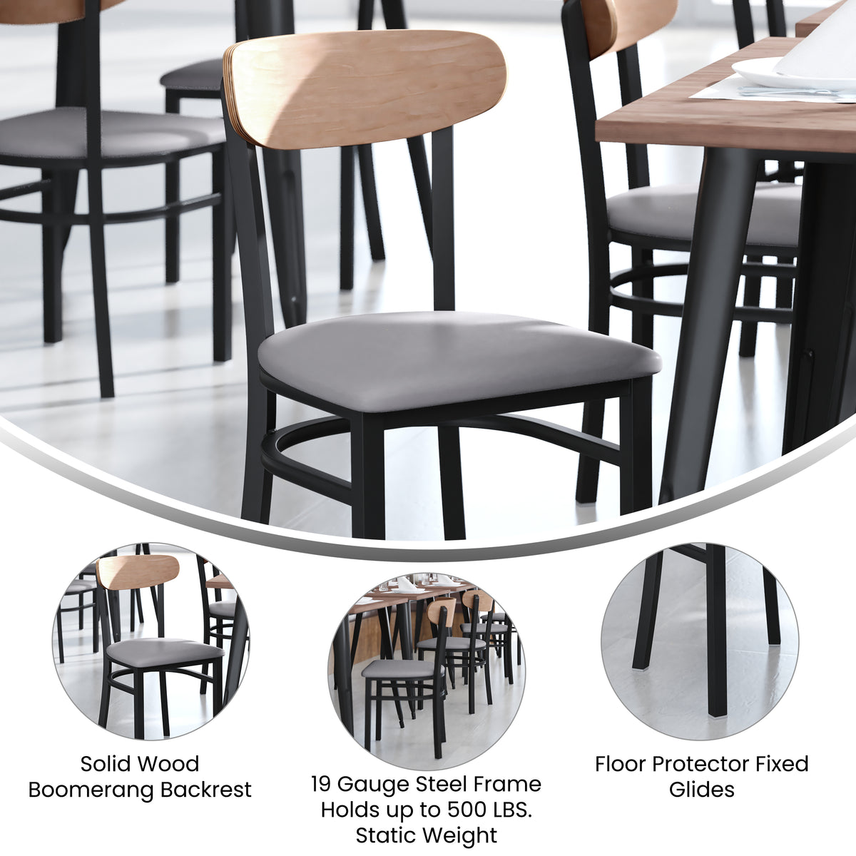 Wright Commercial Grade Dining Chair with 500 LB. Capacity Steel Frame, Solid Wood Seat, and Boomerang Back