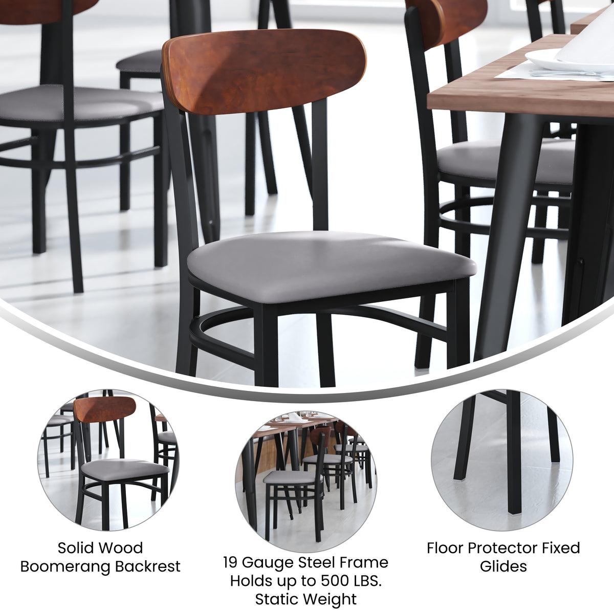 Wright Commercial Grade Dining Chair with 500 LB. Capacity Steel Frame, Solid Wood Seat, and Boomerang Back