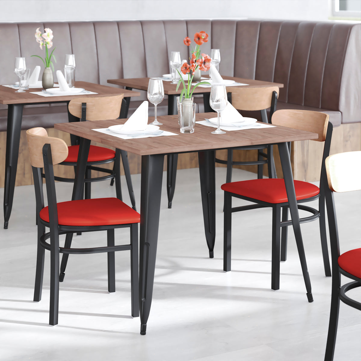 Wright Commercial Grade Dining Chair with 500 LB. Capacity Steel Frame, Solid Wood Seat, and Boomerang Back