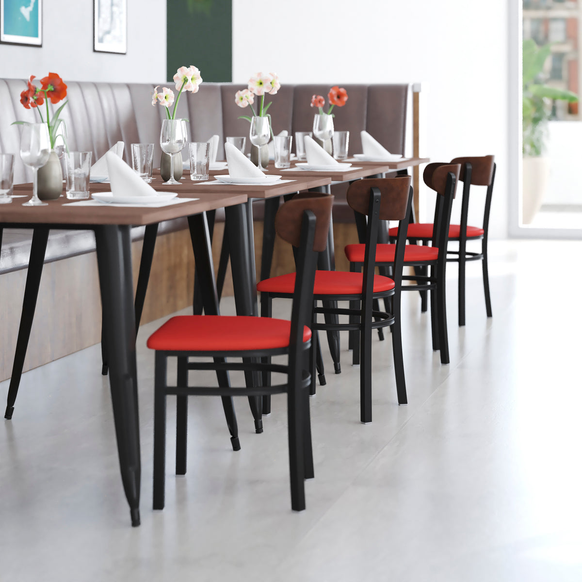 Wright Commercial Grade Dining Chair with 500 LB. Capacity Steel Frame, Solid Wood Seat, and Boomerang Back