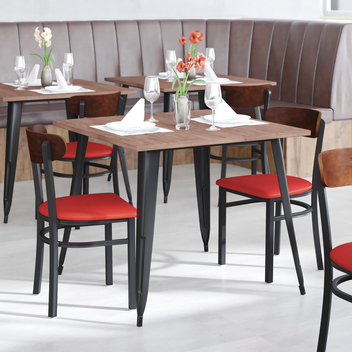 Wright Commercial Grade Dining Chair with 500 LB. Capacity Steel Frame, Solid Wood Seat, and Boomerang Back