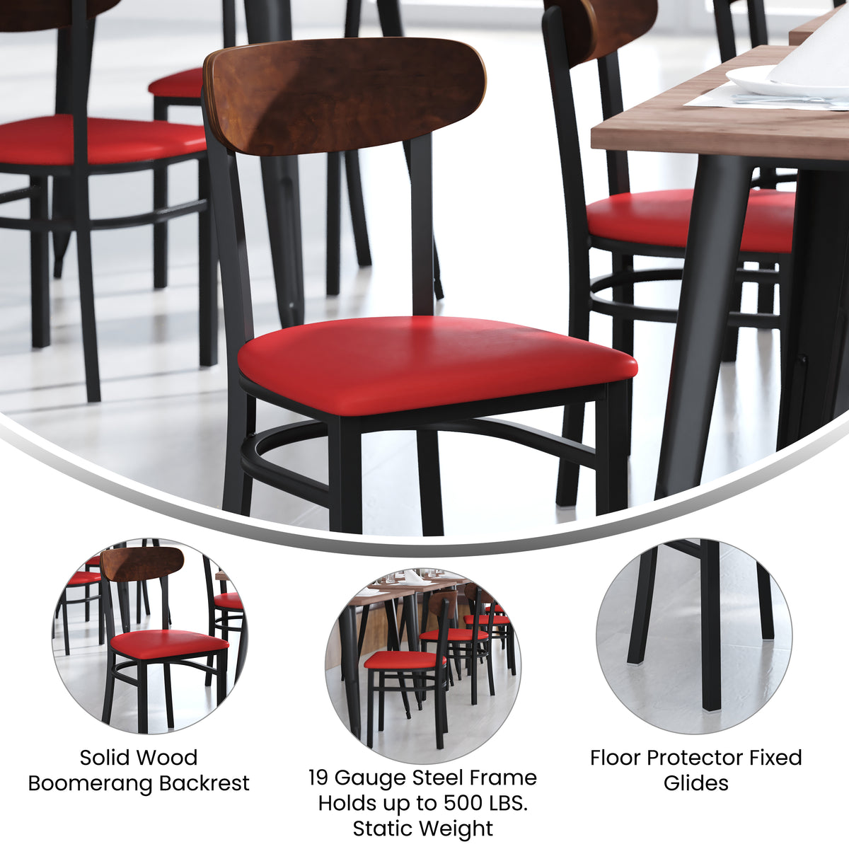 Wright Commercial Grade Dining Chair with 500 LB. Capacity Steel Frame, Solid Wood Seat, and Boomerang Back