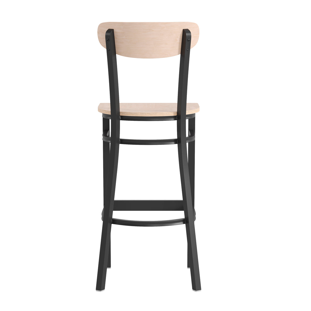 Wright Commercial Grade Barstool with 500 LB. Capacity Steel Frame, Solid Wood Seat, and Boomerang Back